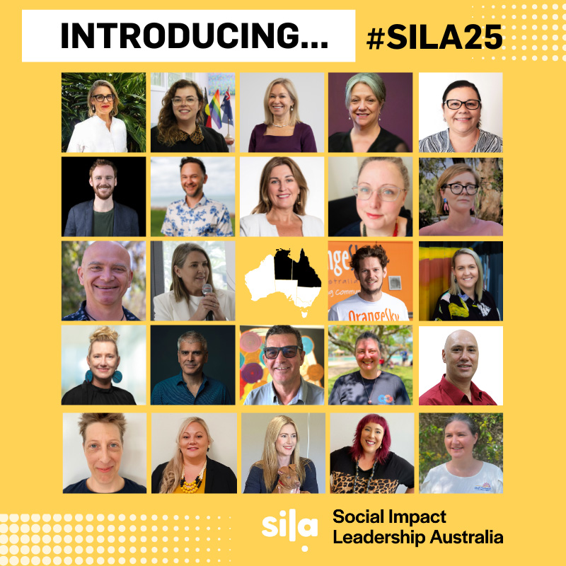 Image of the 24 CEOs headshots with the text 'Introducing SILA 25'